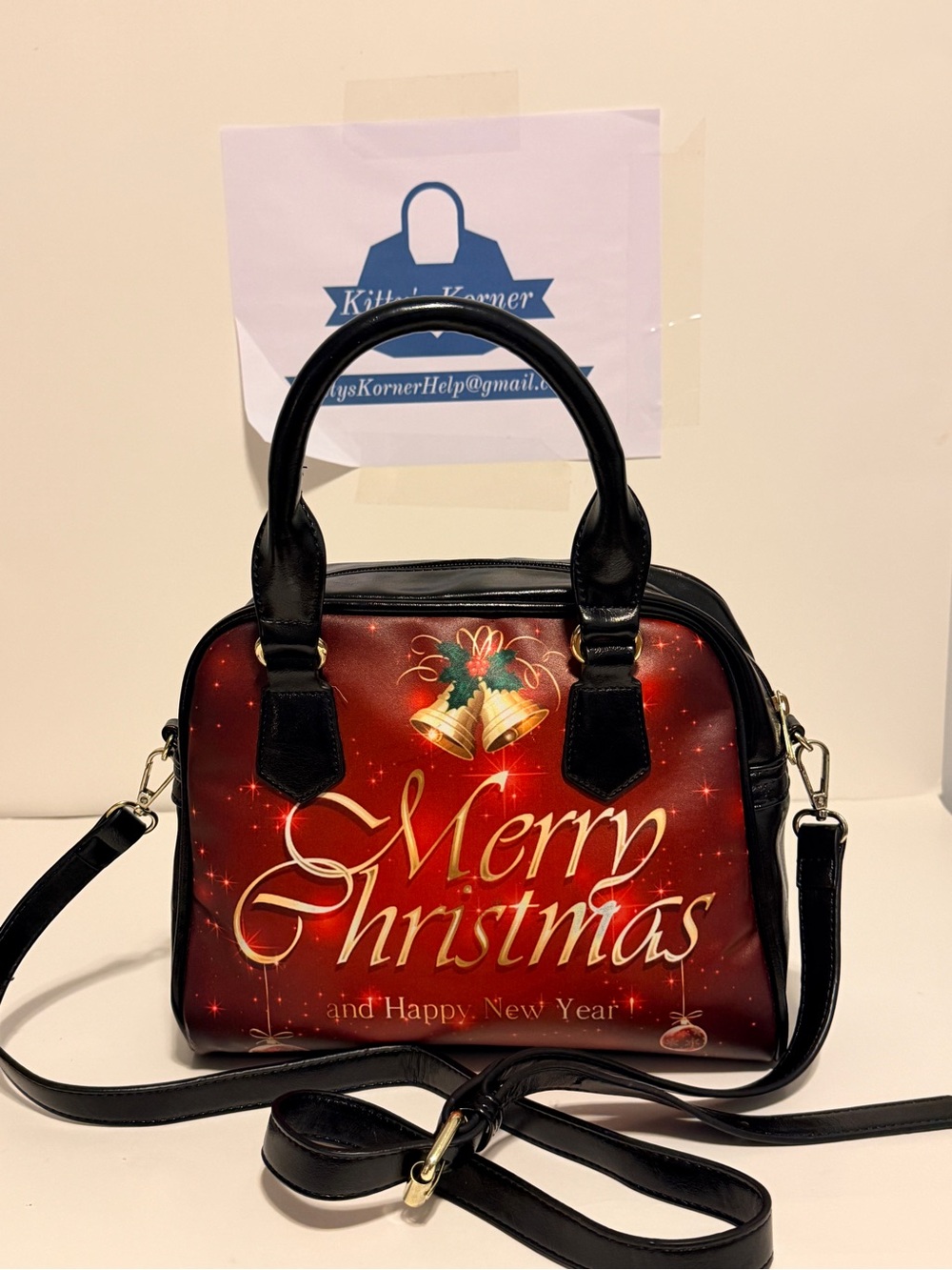 Merry Christmas & Happy New Year Red/Gold Holiday Handbag/Satchel